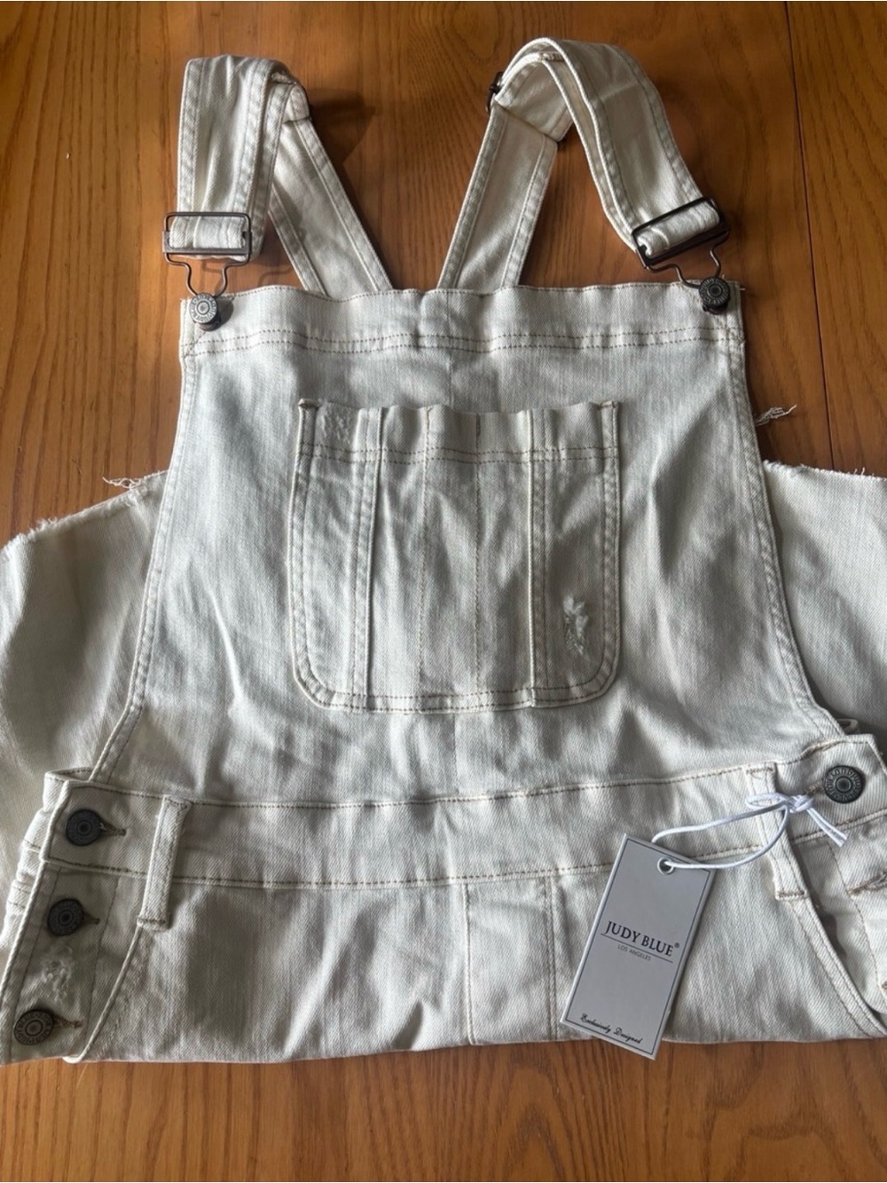NEW with Tags! Judy Blue Cream Denim Overall Shorts - Picture 2 of 4